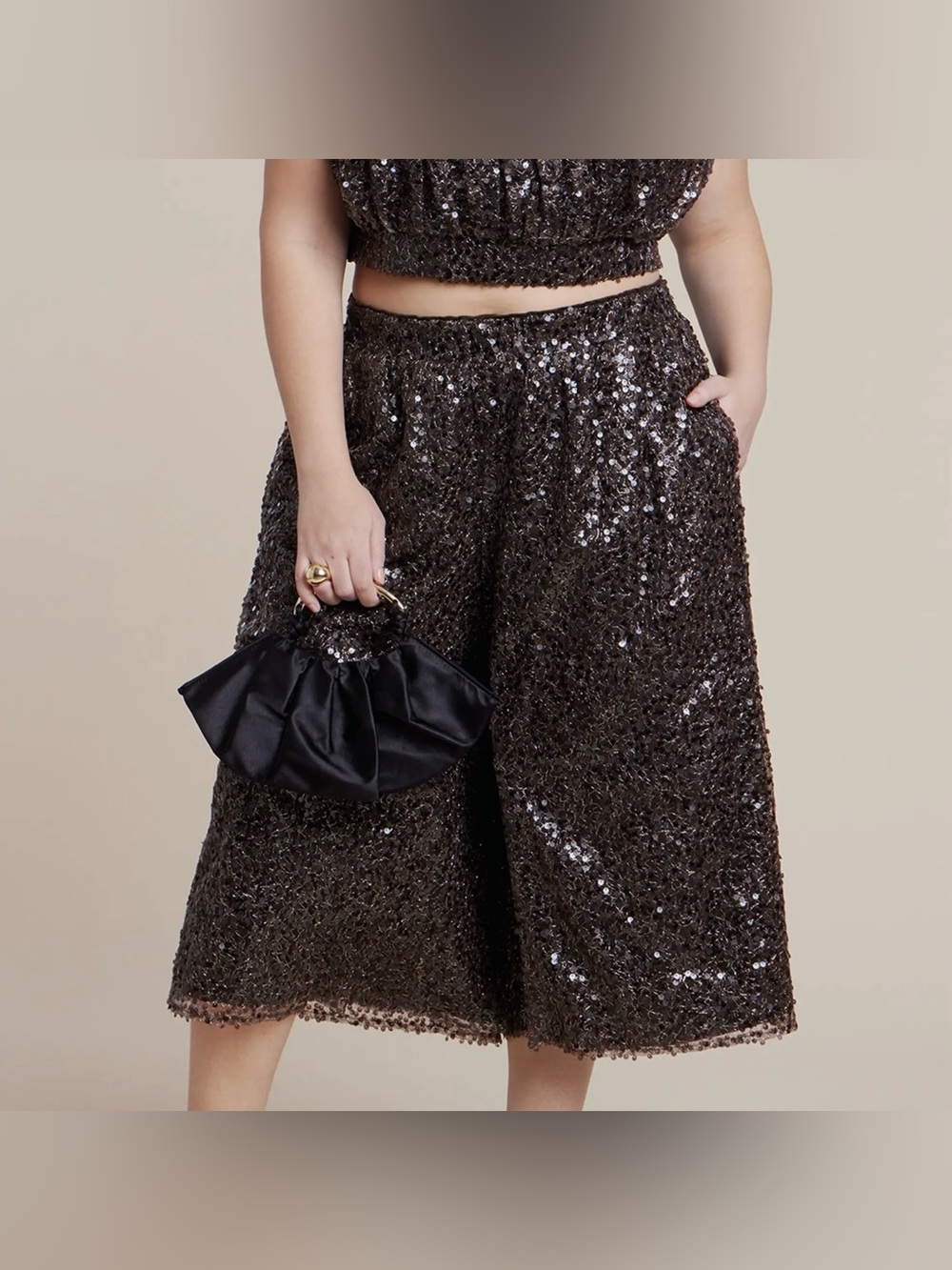 Eloquii Sequin Pull On Wide Leg Culotte Cropped Psnt NWT Size 22/24